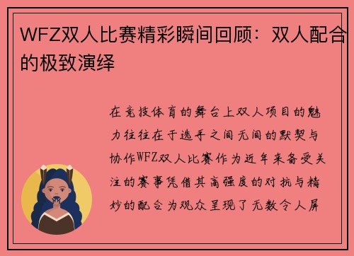 WFZ双人比赛精彩瞬间回顾：双人配合的极致演绎